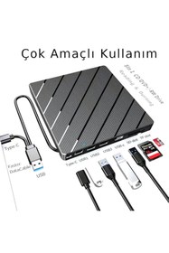 Resim valkyrie Harici CD DVD Okuma Yazma USB 3.0 Hub Çok Amaçlı External Drive TF SD Kart Okuyucu 8in1 