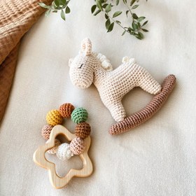 Resim Amigurumi Organik Bebek Seti At - Müslin Battaniyeli Set 