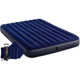 Resim Intex Çift Kişilik Şişme Yatak + 2 Yastık + Pompa / Kamp Seti Lacivert 