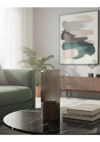 Resim Cam Masa Üstü Vazo, 25x9 Cm Kare, Mozaik, Akasya Ayaklı Füme Renk Cam Füme - Siyah 