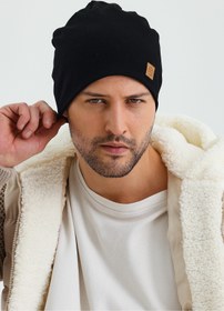 Resim Butikgiz Erkek Siyah Termal %100 Pamuklu Soft 2 Stil 1 Arada Bere Premium Cuts Serisi 
