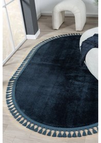 Resim Puffy Gri Oval Örgü Saçaklı Peluş Yumuşacık Yıkanabilir Kaymaz Taban Halı Salon Oturma Odası Antrasit 