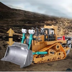 Resim Oyuncak 2.4ghz Uzaktan Kumandalı Işıklı Metal Alaşım Hareketli Kepçeli Paletli Buldozer İş Makinesi 