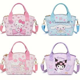 Resim Sanrio Hello Kitty Kuromi My Melody Sırt Çantası - Büyük Kapasiteli Yüksek Kaliteli PU Okul Çantası Sevimli Karakter Tasarımı ile, Dayanıklı Yağ Kenarı Süslemesi, Noel Sevgililer Günü Doğum Günü için Hediye (Parlak Pembe / Mor / Mavi) 
