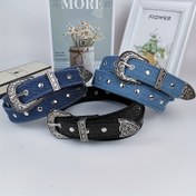 Resim 2025 Metal Rivet ve Dekoratif Tokalı Retro Tarz Kadınlar İçin Klasik Tarz Denim Kemer - Gece İçin veya Rahat Kıyafet İçin, Rahat Kıyafet Aksesuarı | Rustik Dekor Kemer | Dayanıklı Tuval Malzeme, Denim Kemer 