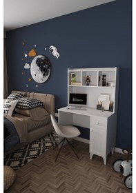 Resim Df09105 Çekmeceli Kapaklı Kitaplıklı Çalışma Masası Bilgisayar Masası Beyaz 