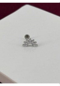 Resim Oval Taş Detaylı Ve Yay Şekilli Silver Piercing Gümüş 