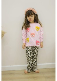 Resim Miniko Kids Kız Çocuk Ayıcık Modelli Uzun Kol Pamuk Taytlı Takım Pembe 