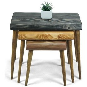 Resim Doğal Ağaç Masif Kütük 3’lü Zigon Sehpa 