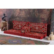 Resim Bakırözü Home 1.kalite Şark Köşesi Takımı Anadolu Kırmızı Modeli Sünger Dahil 4 Parça 