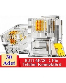 Resim Derwell 30 Adet RJ11 2pin Jak 6P2C 2 Pinli Plug Altın Kaplama 2 Çekirdek Telefon Kablosu Için Konnektör 