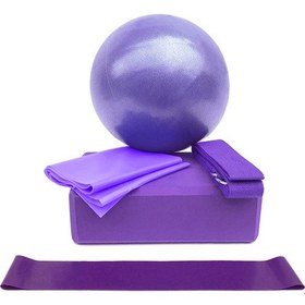 Resim Xiyyadms Mor Renkli 5 Parça Yoga Seti - Pvc Topu, Köpük Blok, Lastik Askı, Dayanıklı Bant Ve Gerginlik Çemberi İle Evde Güvenli Egzersiz 