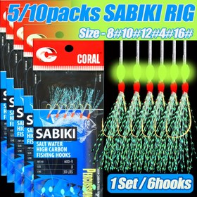 Resim TAKBAS 5/10 adet Sabiki Rigleri Balıkçılık Yemleri, Tuzlu Su ve Tatlı Su için Keskin Kanca ile Parlak Yemler, Deniz Balıkçılığı Flaşör Yemleri - Yüksek Karbonlu Kanca, Parlayan Boncuklar, Uskumru Sardalya Beyazbalığı için 