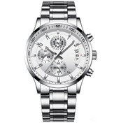 Resim Folinda Erkekler İçin İş Saatleri, Çok Fonksiyonlu Altı İğne Kronometre, Paslanmaz Çelik Kordon, Gümüş Kasa Beyaz Ekran Çok Renkli 