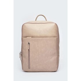 Resim Deridense Organizer Laptop Premium Vegan Deri Sırt Laptop Çantası Unisex Bej 