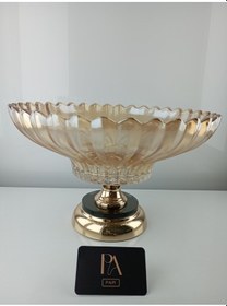 Resim Kristal Gondol Şekerlik Sunumluk Söz Nişan Kız İsteme Çikolatalık Dekoratif Obje Biblo Süs Eşya Büyük Meyvelik Gold 