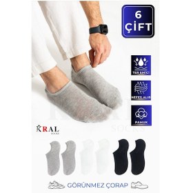 Resim Kral Socks Pamuklu Terletmez Unisex Sneaker Çorap 6 Çift - Beyaz - Gri - Siyah 