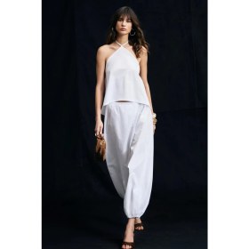 Resim Grimelange Meany Kadın %100 Pamuk Beli ve Paçası Lastikli Asimetrik Şalvar Beyaz Pantolon 