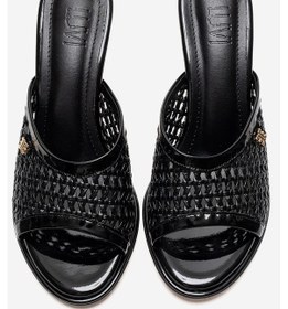 Resim Luvishoes Selvıan Siyah Örgü Kadın Boncuk Topuklu Terlik 
