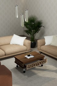 Resim Kolexonline Lisa Tekerli Sihirli Masa Çalışma Masası Yemek Masası Yer Sofrası Ceviz Renk Akıllı Masa 