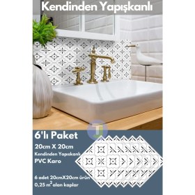 Resim Technojet Kendinden Yapışkanlı Karo Pvc Mutfak Banyo Tezgah Kaplama Sticker 6 Adet 20 cm × 20 cm 