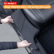 Resim 2 adet Set, for Tesla Model Y Arka Kapı Eşi Koruma Pedleri için Suni Deri Anti-Kick Hoşgeldiniz Pedal Koruyucu, Kolay Kurulum ve Temizlik, İç Kapı Kenar Koruyucu 