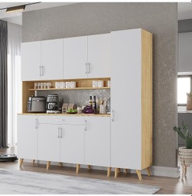 Resim Zenit Kahve Köşesi Çok Amaçlı Dolap Kiler Mutfak Dolabı Meşe Beyaz 175cm Meşe Beyaz 