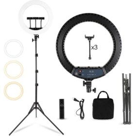 Resim Kılıfist Youtuber Işığı Ring Light 45CM Çap Tiktok LED Çantalı ve Kumandalı 3 Telefon Tutucu Makyaj Güzellik 18INÇ 