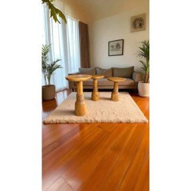 Resim Şık Tik Ağacı Renk Ahşap Mantar Sehpa 3lü Doğal Zigon Fiskos Takımı 