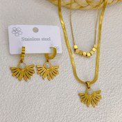 Resim Paslanmaz Çelik Abartılı Dokulu Ayçiçeği Kolye ve Küpe Takımı, Kadın Moda Aksesuarı, Ayarlanabilir Kare İmitasyon İnci Takı Seti 