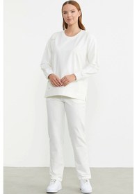 Resim Sementa 76380 Taş Detaylı Sıfır Yaka Eşofman Takım Ekru 