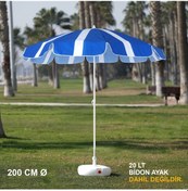 Resim Mavi Beyaz Plaj Şemsiyesi 200 Cm Ø 