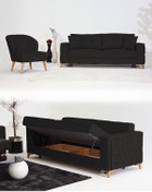 Resim Velura Home & Living Nola Koltuk Takımı 3+1 & Bazalı Yataklı Koltuk & Kanepe - Keten 