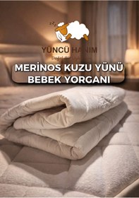 Resim özgürce %100 Merinos Kuzu Yünü Dolgulu Bebek Yorgan ve Yün Yastık Hediyeli 