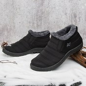 Resim Unisex Kayma Önleyici Kışlık Kar Botları - Çizgili Günlük Dış Mekan Yürüyüş Ayakkabısı, Erkek ve Kadınlar için Sıcak Kumaş Üst & Tutuş PU Tabanlı, Sonbahar/Kış Kullanımı, Soğuk Hava Koşulları İçin Rahat Astarlı Şık Tasarım 