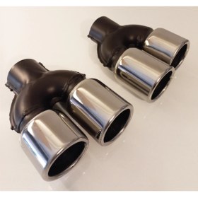 Resim 76 mm Krom Düz Yuvarlak Ileri Geri Çift Çıkış Uyumlu Paslanmaz Sessiz Egzoz Ucu 2 Adet 