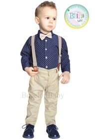 Resim Bebeloji Baby Erkek Bebek Takım Gömlek Pantolon Papyon Askılı Şık Set (papyonlu Takım Doğum Günü Düğün Özel Gün) 