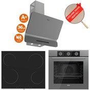 Resim Ferre FryArt&FlowArt Vitroseramik Elektrikli Gri Ankastre Set ( D082-SA Sessiz + MS261 + QXE62CPR ) 