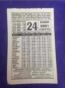 Resim 24 Kasım 2001 Takvim Yaprağı - Nostalji Koleksiyonluk Takvim Yaprağı 