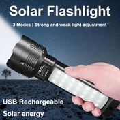 Resim 1 adet Ultra Parlak Güneş Enerjili LED El Feneri - Yüksek Performanslı COB Yan Işıklar, Taşınabilir, USB Şarj Edilebilir, Güneş Enerjili, Plastik Malzeme, Yürüyüş, Kamp, Acil Durum, Ev Kullanımı İçin, Pil Dahil 
