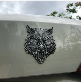 Resim Topnotch Antik Gümüş Yapışkan Tip Kurt Başı Kişiselleştirilebilir Araç Sticker 