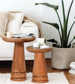 Resim ASELYA HOME Wood 2’li Set Mantar Yan Sehpa Ahşap Çiçeklik Fiskos Orta Sehpa 