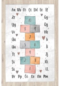 Resim Alfabe Eğitici Bambu Çocuk Halısı Beyaz 