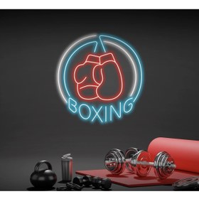 Resim BİZ BU İŞİN KEYİF KISMINDAYIZ BOXING Yazılı ve Boks Eldiveni Figürlü Neon Tabela 