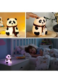 Resim 5 Farklı Renk Modlu Panda Figürlü Pofuduk Led Gece Lambası-yumuşak Dokulu Çocuk Odası Ve Dekoratif Şarjlı Ortam Işığı 5496 Çok Renkli 