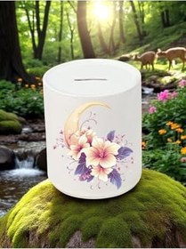 Resim Ay ve Çiçek Baskılı 3'lü Seramik Kumbara 