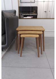 Resim Zigon Sehpa & Yan Sehpa 3'lü Ahşap Ayaklı Salon Seti Sehpa - Çam 