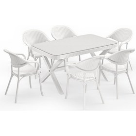 Resim Tilia Flash-R Sandalye, Osaka 90X150 Rattan Görünüm Alüminyum Ayak 6 Kişilik Camlı Masa ve Sandalye Takımı 