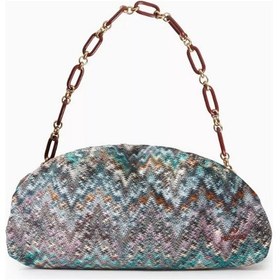 Resim Missoni Mıssonı Lurex Örgülü Büyük Kese, Şık & Göz Alıcı Çanta, Ikonik Zigzag Desen Omuz Çantası Mavi 