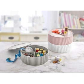 Resim 3 Gözlü Saklama Kabı Dikiş ve Takı Kutusu - Beyaz 